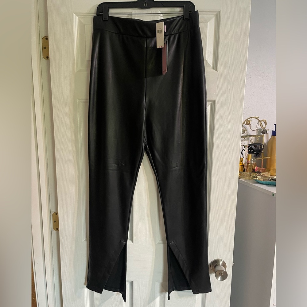 Anthropologie Avec Les Filles High Waisted Faux Leather Slit Legging